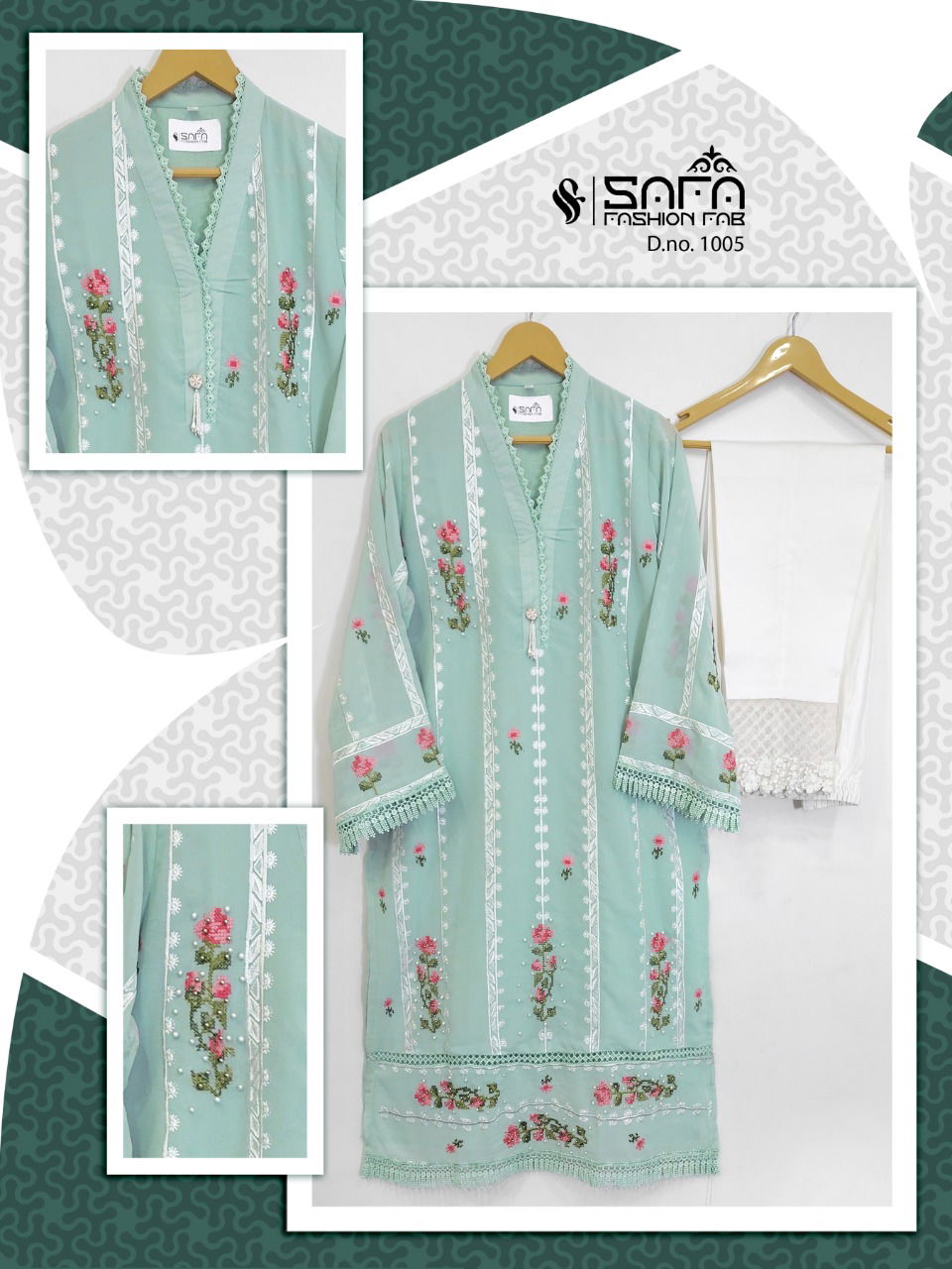 Safa Fashion Fab 1005 Heavy Festive Wear Georgette Top With Bottom Collection